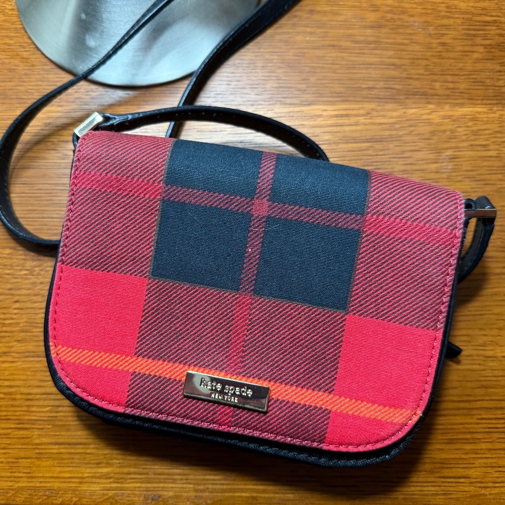Kate Sapde red and black plaid crossbody